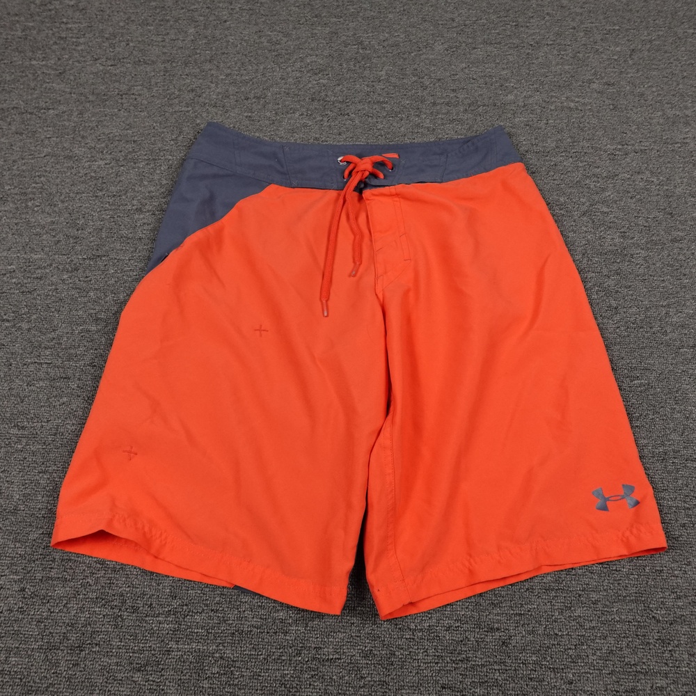 Under Armour Board Shorts Mens 30 Orange Gray HeatGear Swim Trunks Quick Dry